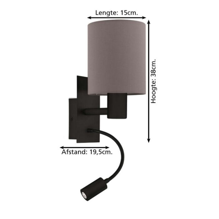Lámpara de cama gris pardo de tela, Abano, con interruptor