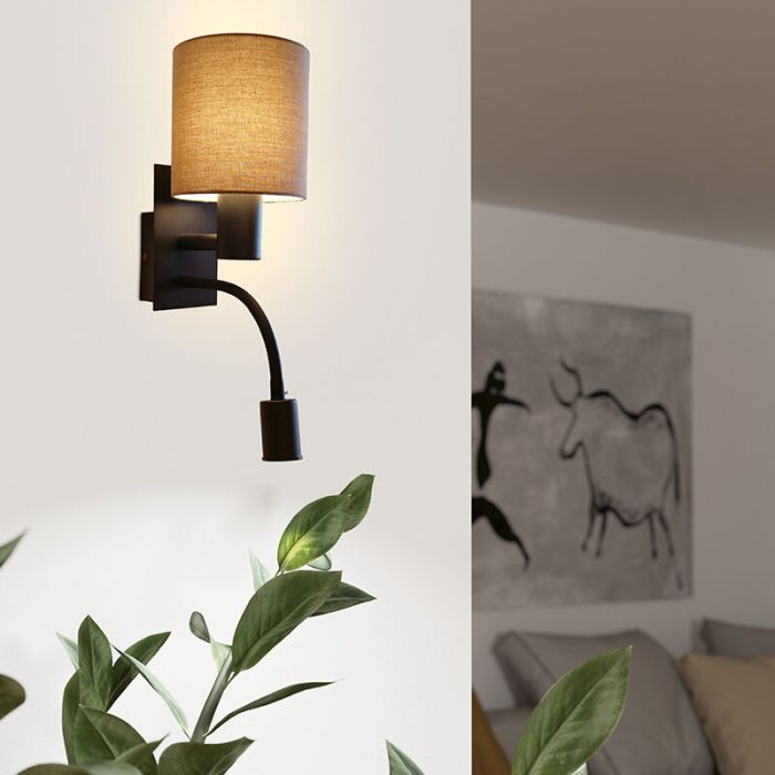 Lámpara de cama gris pardo de tela, Abano, con interruptor