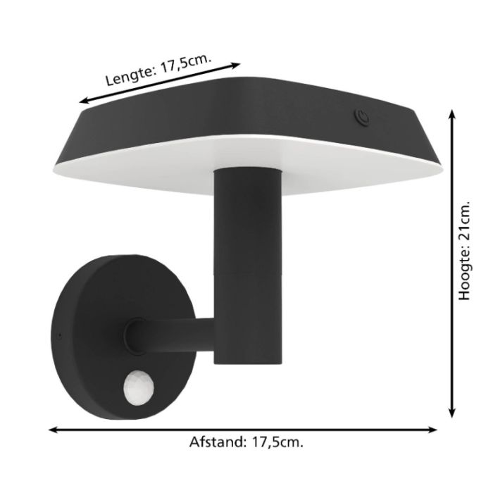 Aplique solar exterior negro de plástico, Ingemar, 8,5W, 3000K LED, IP65
