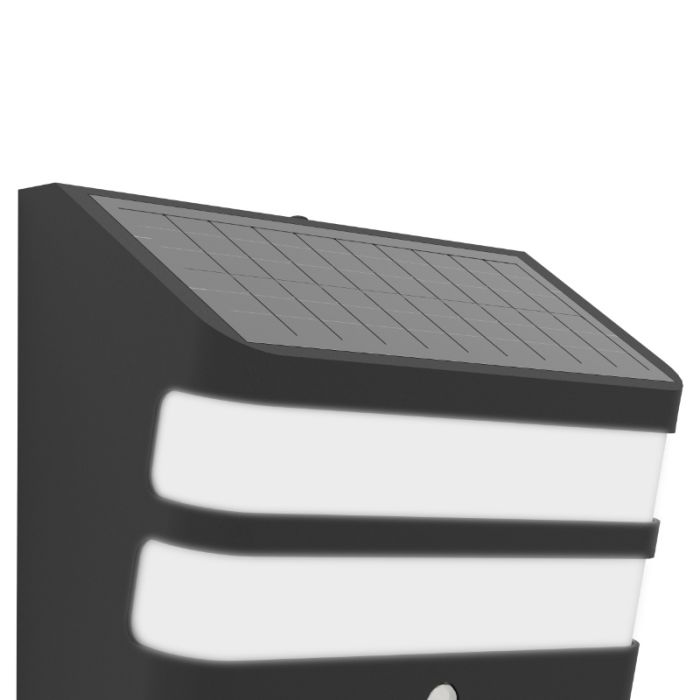 Aplique solar exterior negro de plástico, Hisham, 6,5W, 4000K LED, IP65
