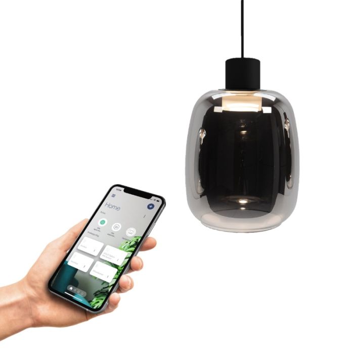 Lámpara colgante inteligente negra de vidrio, Tamika, 3,7W, RGBW LED