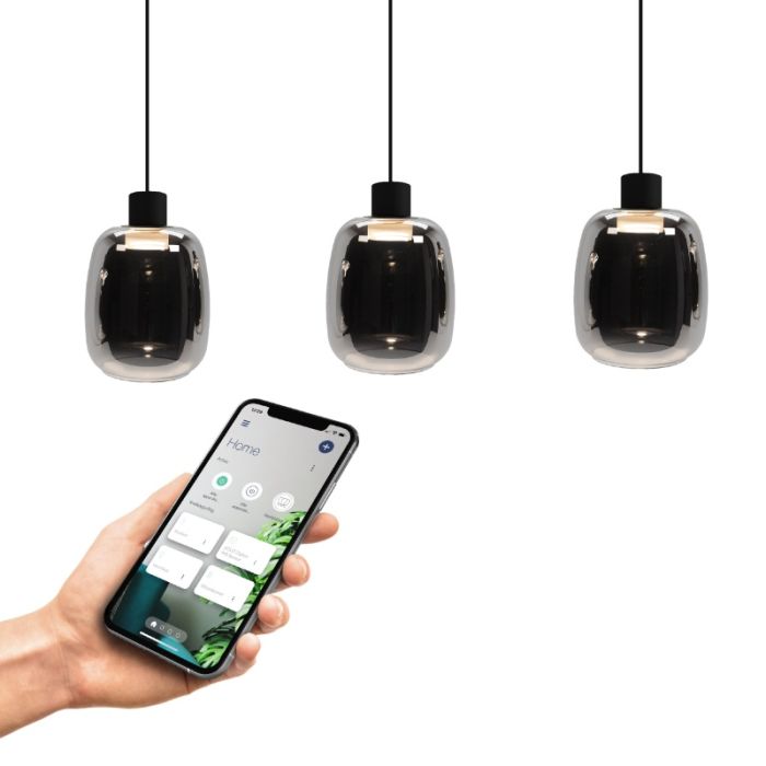 Lámpara colgante inteligente negra de vidrio, Tamika, 3,7W, RGBW LED