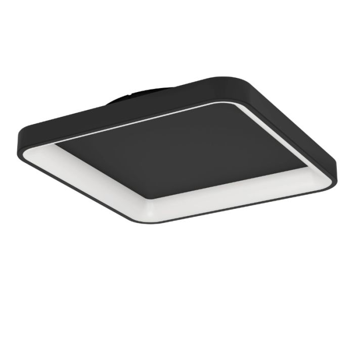 Lámpara de techo negra de plástico, Shauni, 12W, ajustable entre luz blanco cálido y frío LED, con mando a distancia