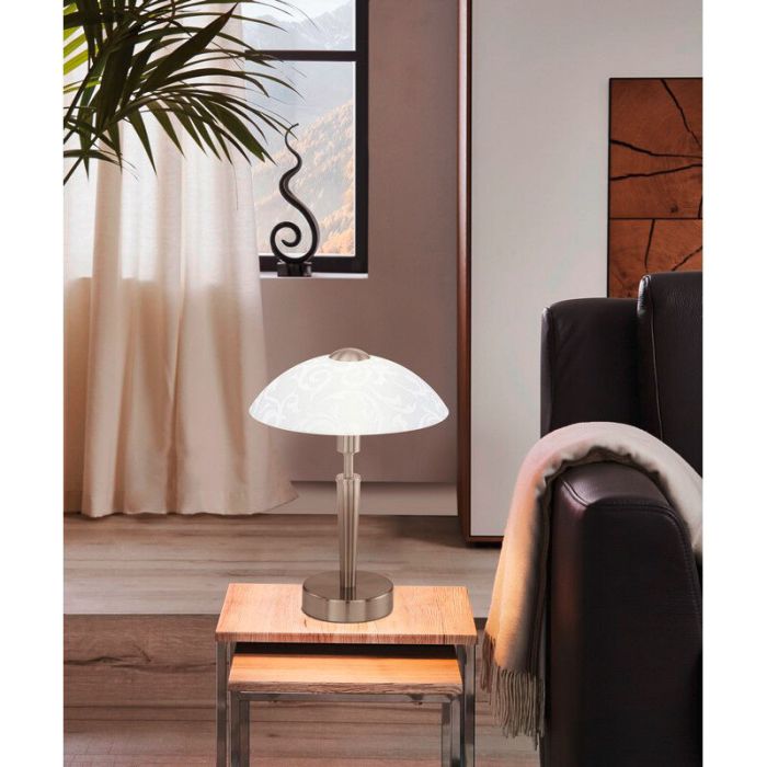 Lámpara de mesa níquel de acero, Adi, con regulador táctil
