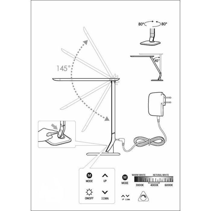 Flexo blanco de plástico, Ilias, 6W, 5000K LED, con regulador táctil