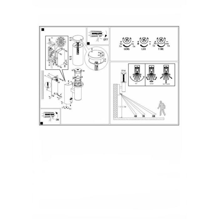 Aplique exterior con sensor de movimiento plateado de vidrio, Minou, IP44