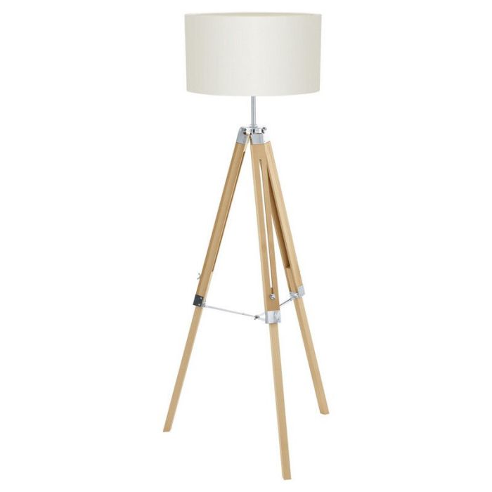 Lámpara de pie tripode blanca de madera, Joana, con interruptor