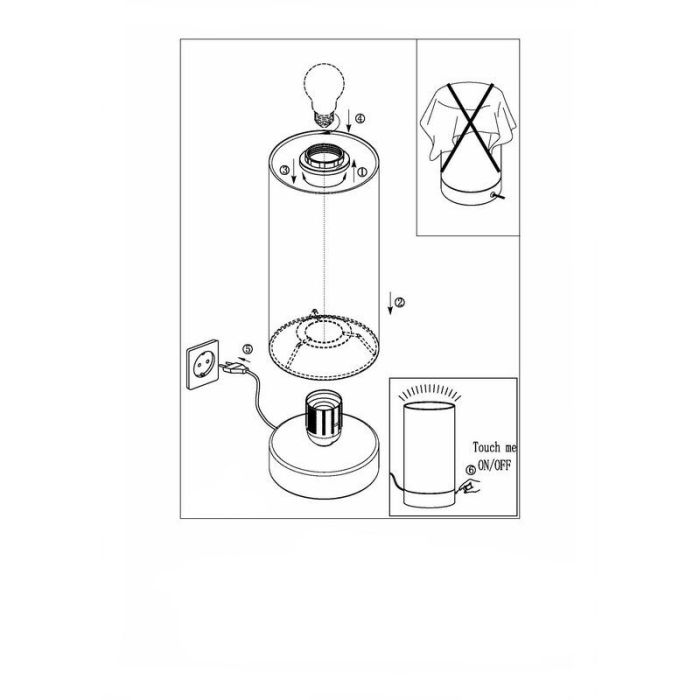 Lámpara de mesa gris pardo de tela, Abano, con regulador táctil