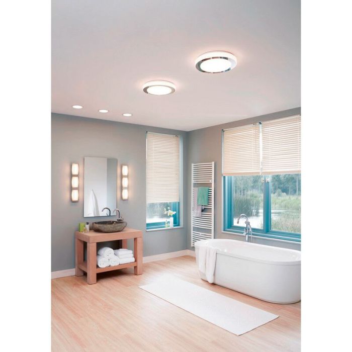 Lámpara de techo cromada de plástico, Amina, 16W, 3000K LED, IP44