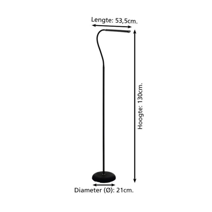 Lámpara de pie negra de plástico, Brennan, 5W, 4000K LED, con regulador táctil
