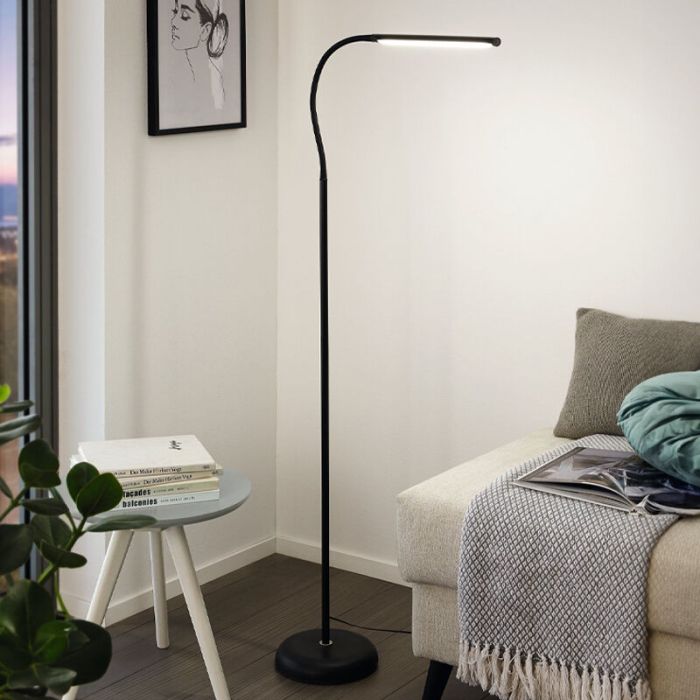 Lámpara de pie negra de plástico, Brennan, 5W, 4000K LED, con regulador táctil