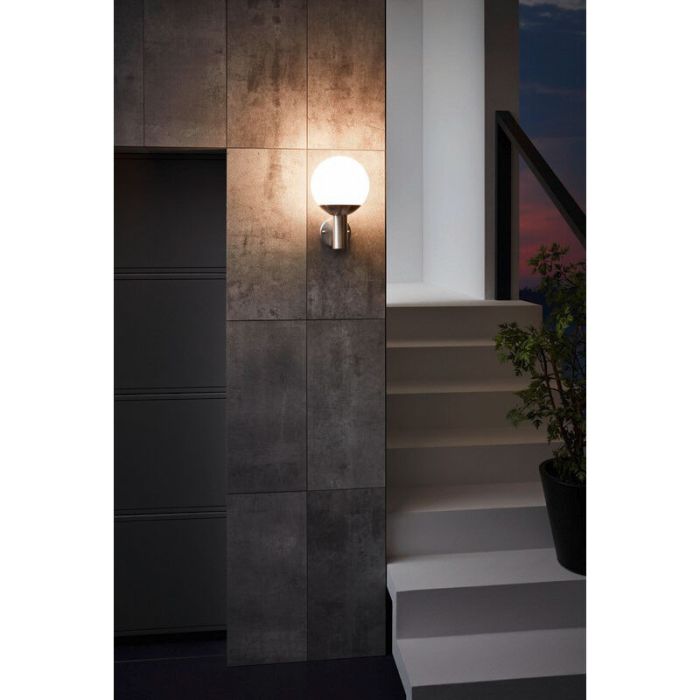 Lámpara exterior plateada de acero inoxidable, Baukje, IP44