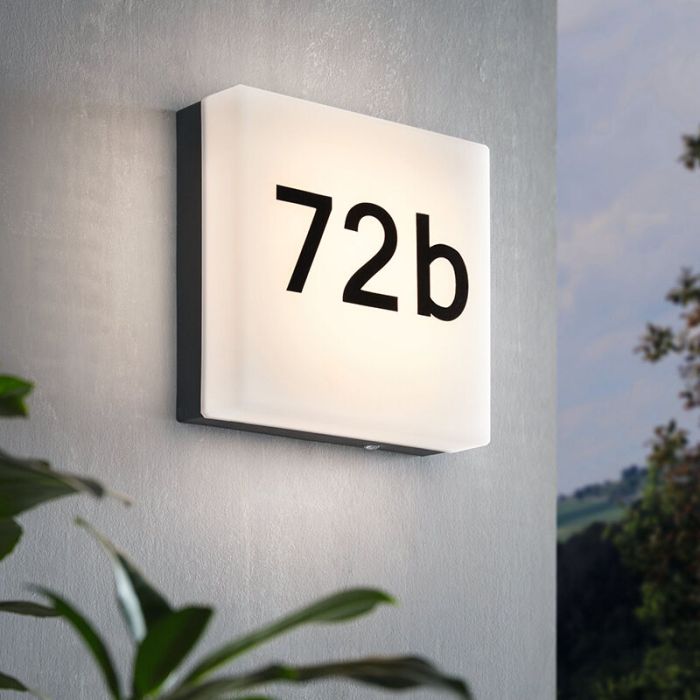 Número de casa con luz antracita de plástico, Jim, IP44