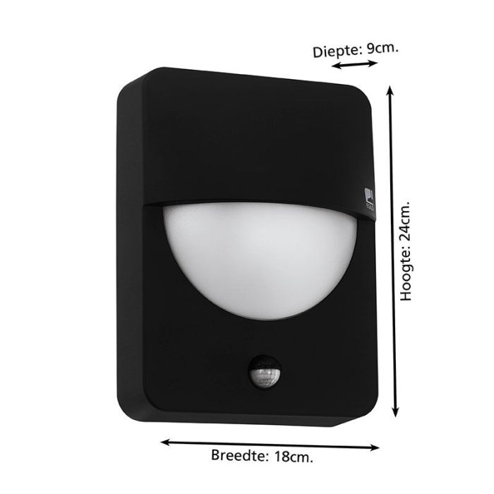 Aplique exterior con sensor de movimiento negro de aluminio, Kilian, IP44