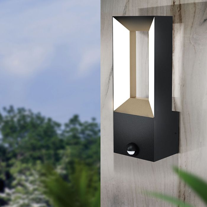 Aplique exterior con sensor de movimiento negro de aluminio, Larisa, 5W, 3000K LED, IP44