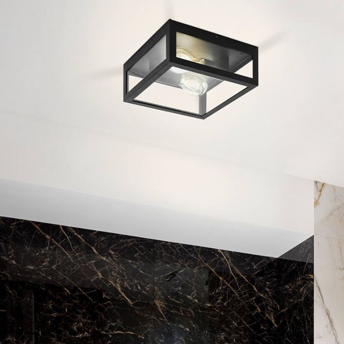 Lámpara de techo baño negra de vidrio, Amadou, IP44
