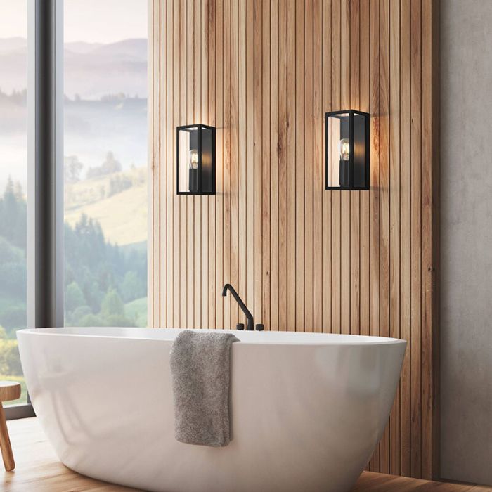 Aplique baño negro de vidrio, Amadou, IP44