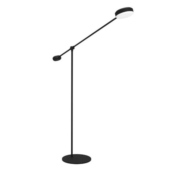 Lámpara de pie de lectura negra de aluminio, Thies, 24W, 3000K LED, regulable en 3 pasos
