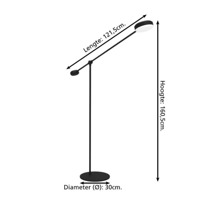 Lámpara de pie de lectura negra de aluminio, Thies, 24W, 3000K LED, regulable en 3 pasos