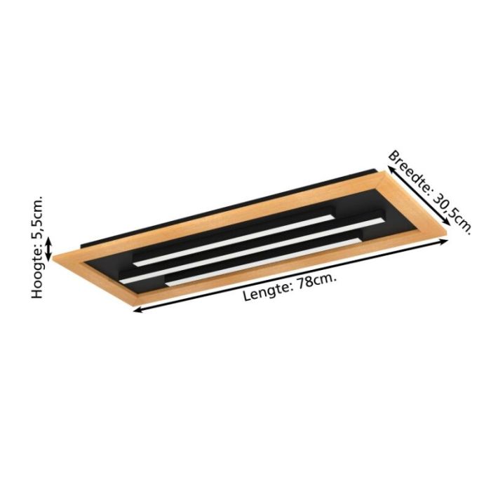 Plafón de techo madera de aluminio, Kyllian, 9W, ajustable entre luz blanco cálido y frío LED, regulable en 3 pasos