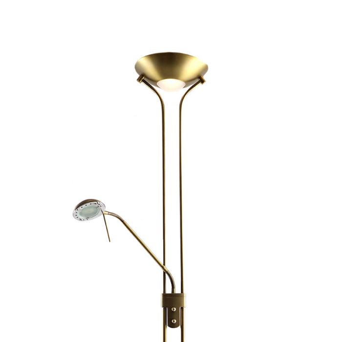 Lámpara de pie de lectura latón moderna, Salvador, 18W, 3000K LED, con interruptor