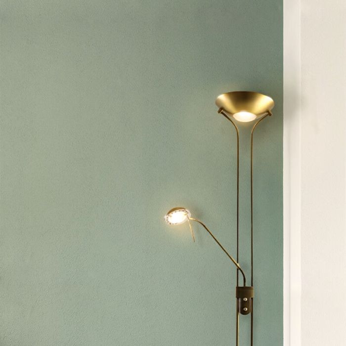 Lámpara de pie de lectura latón moderna, Salvador, 18W, 3000K LED, con interruptor