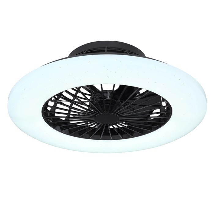 Ventilador de techo negro de plástico, Joni, 40W, ajustable entre luz blanco cálido y frío LED, con mando a distancia