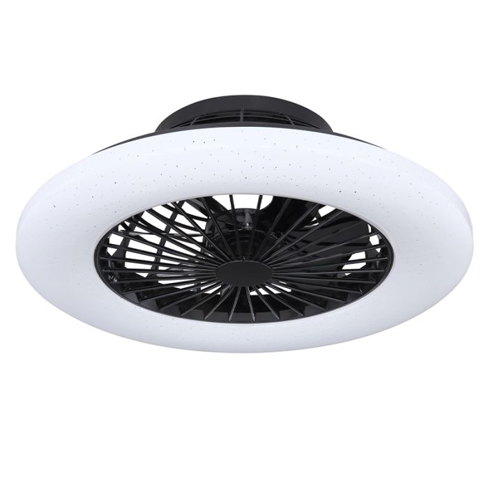 Ventilador de techo negro de plástico, Joni, 40W, ajustable entre luz blanco cálido y frío LED, con mando a distancia