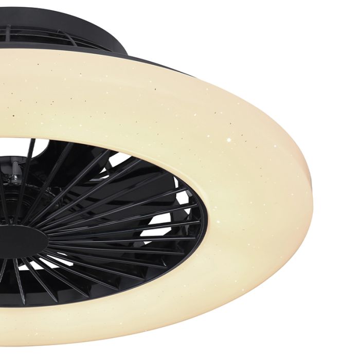 Ventilador de techo negro de plástico, Joni, 40W, ajustable entre luz blanco cálido y frío LED, con mando a distancia