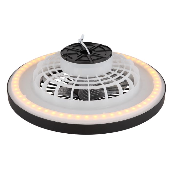 Ventilador de techo negro de plástico, Komal, 45W, ajustable entre luz blanco cálido y frío LED, con mando a distancia