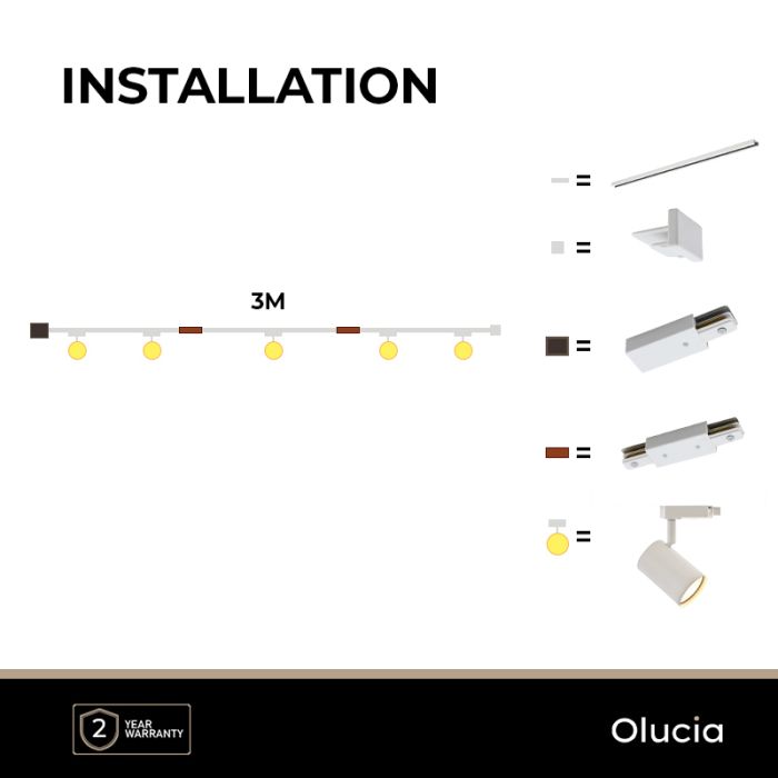 3M sistema iluminación carril monofásico blanco + 5 Elena focos de carril