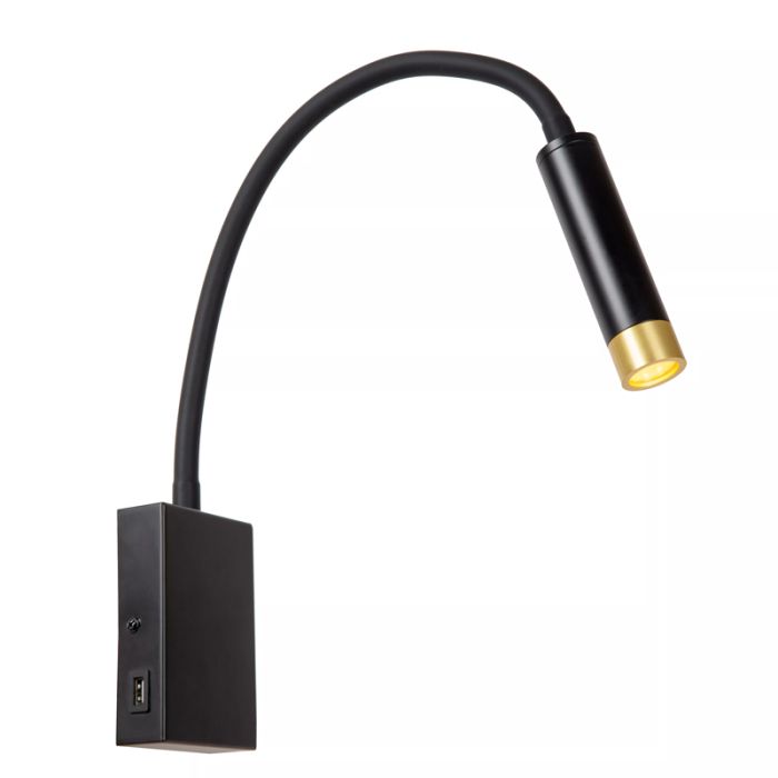 Foco de pared moderno negro, Alec, con interruptor