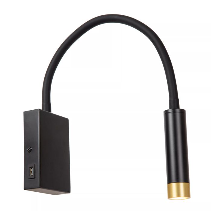 Foco de pared moderno negro, Alec, con interruptor