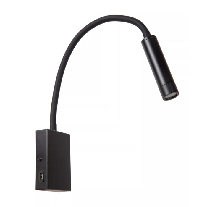 Foco de pared moderno negro, Alec, con interruptor