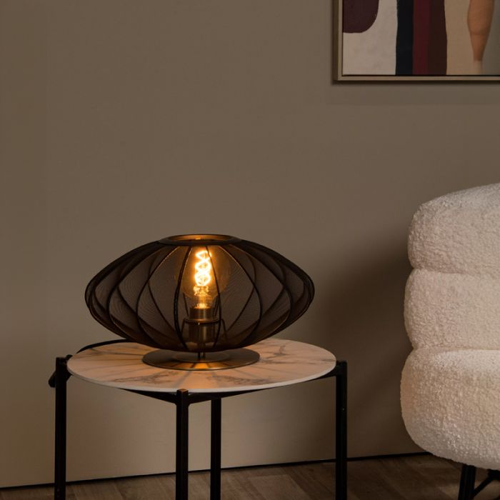 Lámpara de mesa moderna negra, Corina, con interruptor