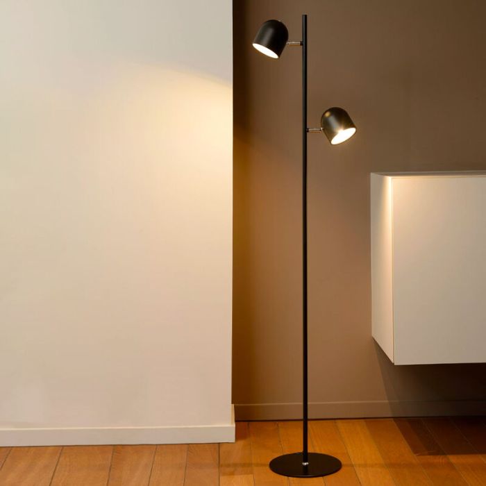Lámpara de pie moderna negra, Skanska, 5W, 2700K LED, con regulador táctil
