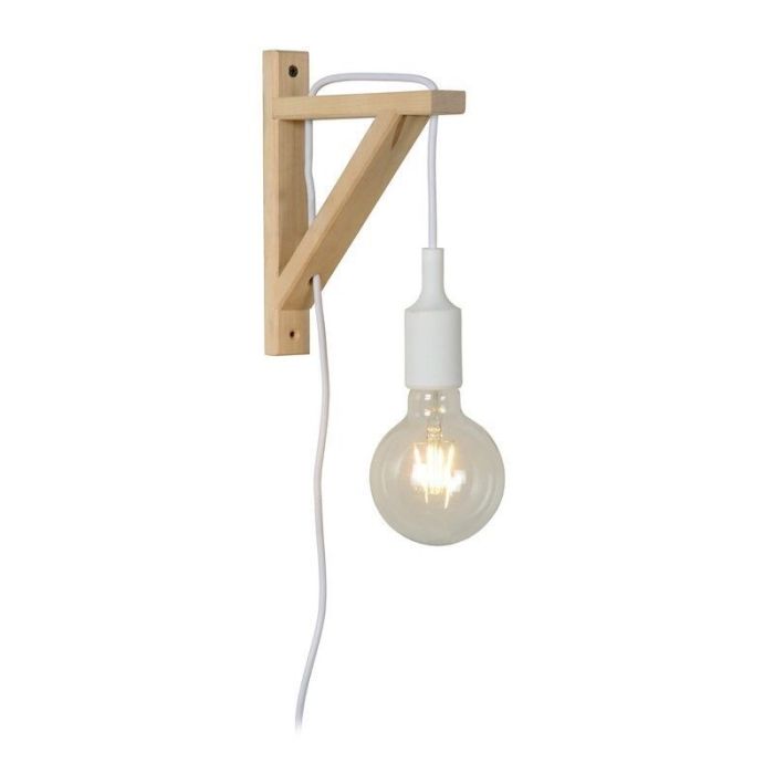 Aplique de madera blanco, Fix, con interruptor
