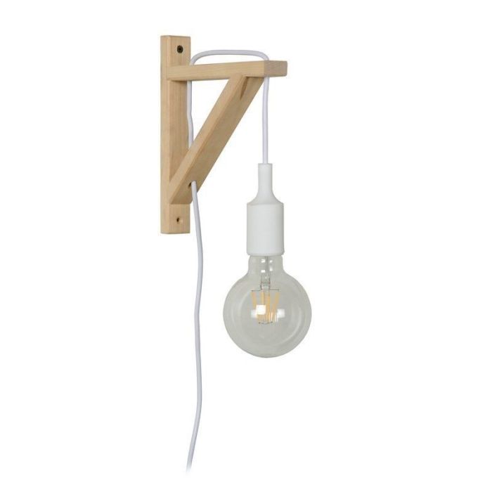 Aplique de madera blanco, Fix, con interruptor