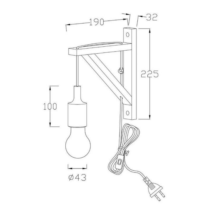 Aplique de madera blanco, Fix, con interruptor