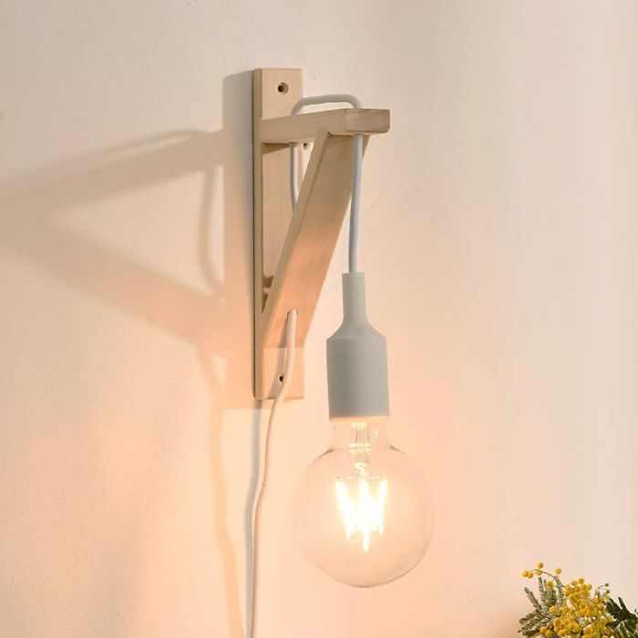Aplique de madera blanco, Fix, con interruptor