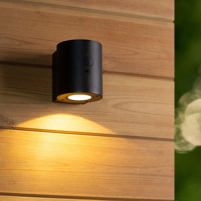 Aplique solar exterior moderno negro, Perth, 1W, 2850K LED, IP65