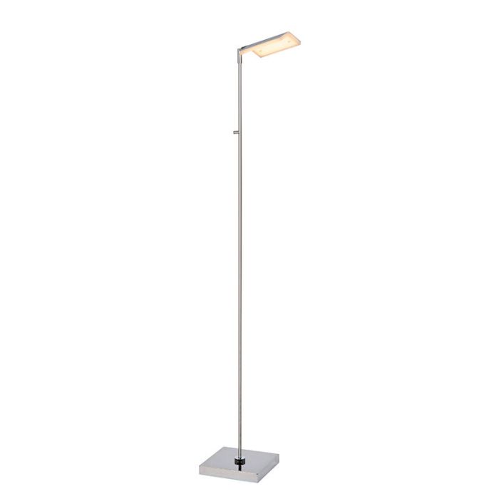 Lámpara de pie de lectura moderna cromada, Aaron, 12W, 2700K LED, con regulador táctil