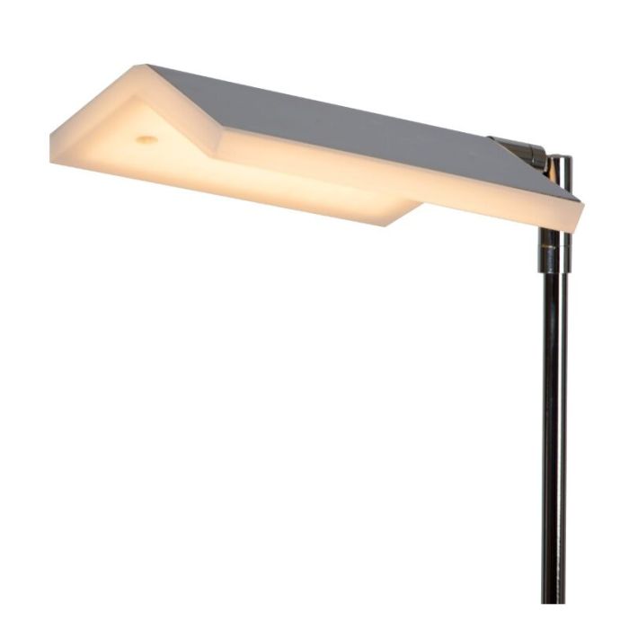 Lámpara de pie de lectura moderna cromada, Aaron, 12W, 2700K LED, con regulador táctil