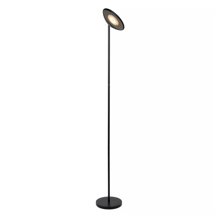 Lámpara de pie de lectura moderna negra, Zenith, 20W, 3000K LED, con regulador táctil