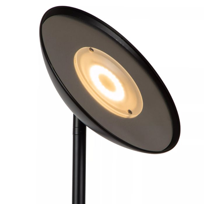 Lámpara de pie de lectura moderna negra, Zenith, 20W, 3000K LED, con regulador táctil