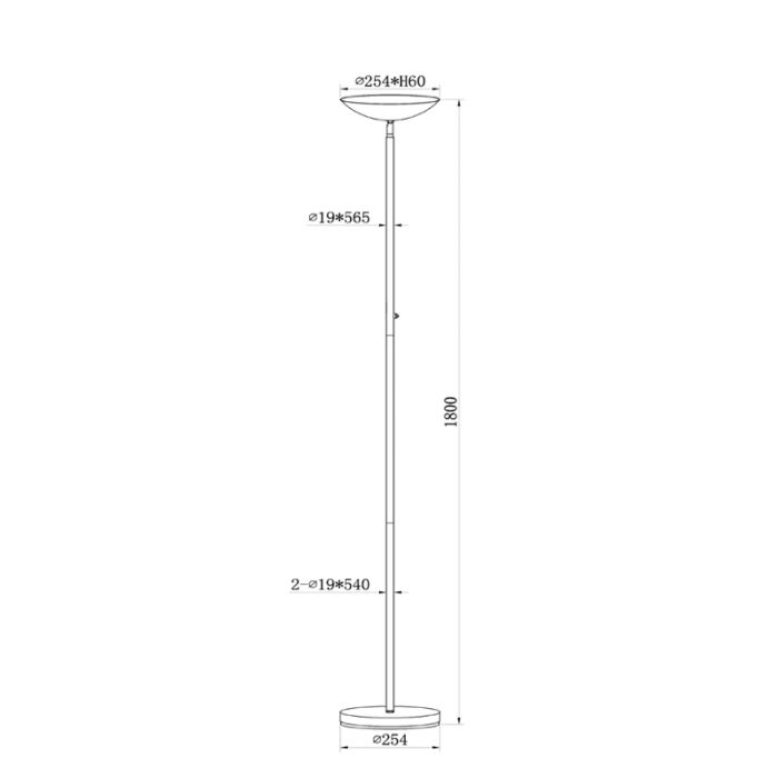 Lámpara de pie de lectura moderna negra, Zenith, 20W, 3000K LED, con regulador táctil