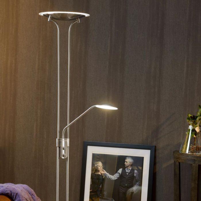 Lámpara de pie de lectura moderna cromada, Champion, 20W, 3000K LED