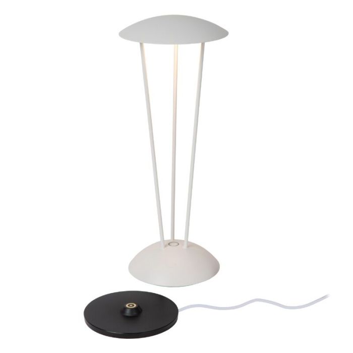 Lámpara de mesa recargable para exterior moderna blanca, Renee, 2,2W, 2700K LED, IP54, con regulador táctil