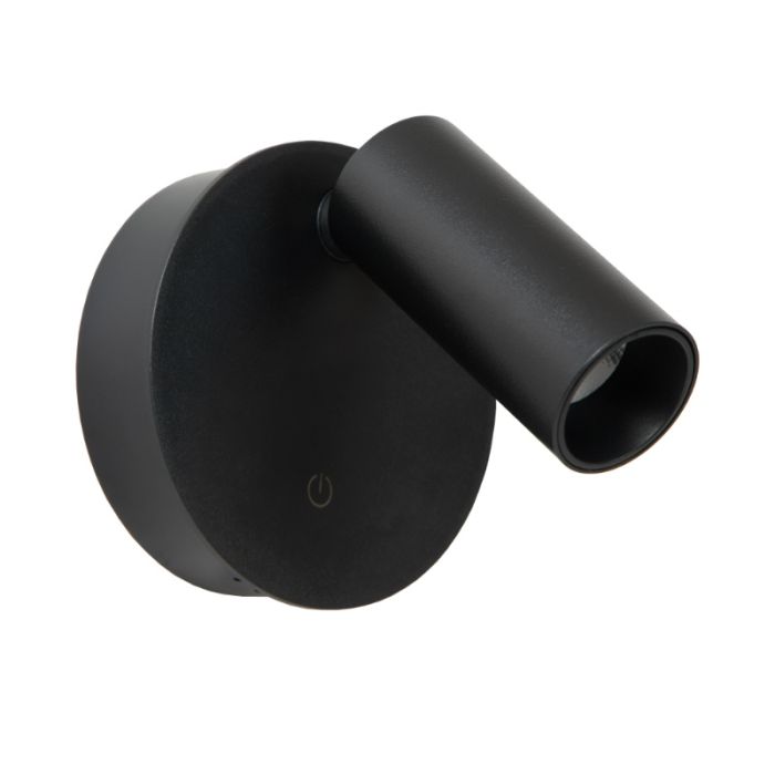 Aplique de pared recargable moderno negro, Toni, 2W, 2700-4000K, con regulador táctil