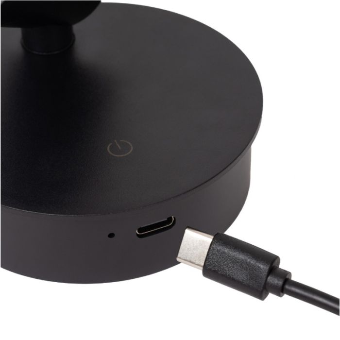 Aplique de pared recargable moderno negro, Toni, 2W, 2700-4000K, con regulador táctil